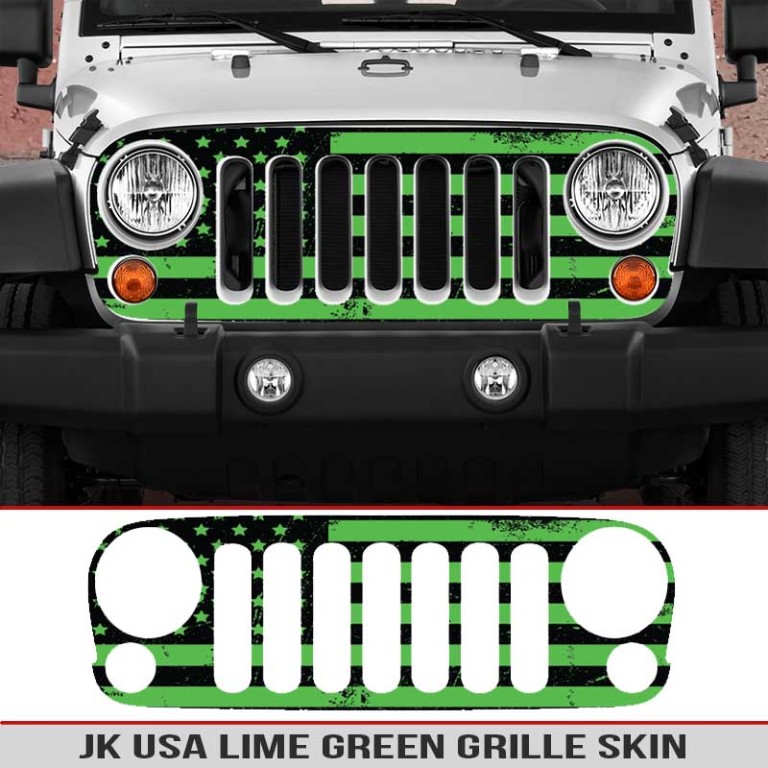 Jeep Wrangler Grille Skins Usa Wrangler Jk Distressed Decal Lime Green
